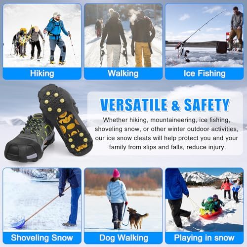 Ice Cleats for Shoes and Boots Men Women Winter Walking Ice Snow Cleats Anti Slip Snow Traction Shoes Crampons 10 Steel Studs Overshoe Slip-on