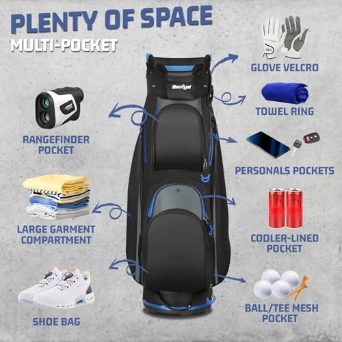 15-Way Golf Cart Bag, Lightweight Golf Club Bag for Men with Cooler | 15 Separate Compartments Easy Club Access Multiple Storage Pockets Cart Strap Channel Beverage Storage and Carry Handles