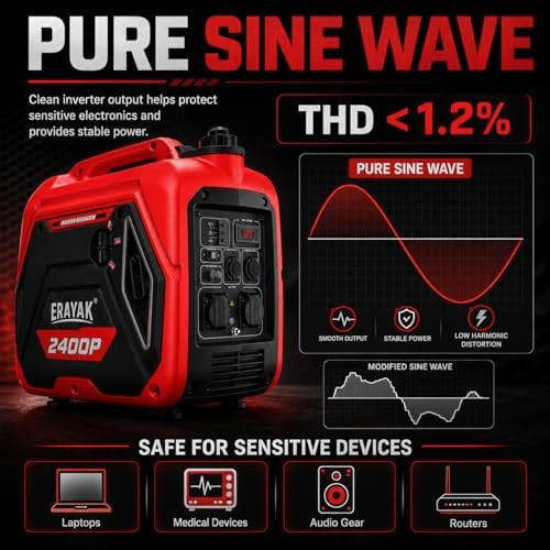 ERAYAK 4500W Portable Inverter Generator for Home Use, Super Quiet Small Generator for Camping Outdoor Emergency Power Backup, Gas Powered Engine, ECO Mode, EPA Compliant