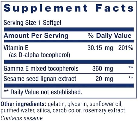 Life Extension Gamma E Mixed Tocopherols, Healthy Aging, Vitamin E Supplement, Enhanced with Sesame lignans, Gluten-Free, Non-GMO