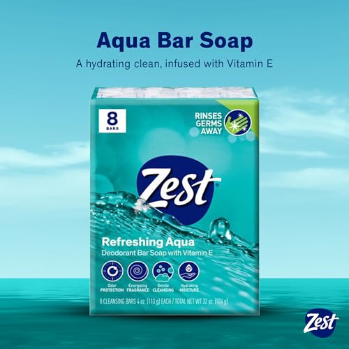 Zest 8-Bar Bath Size Soap, Aqua, 4 Ounce per bar, 8 bars, 32 Ounce