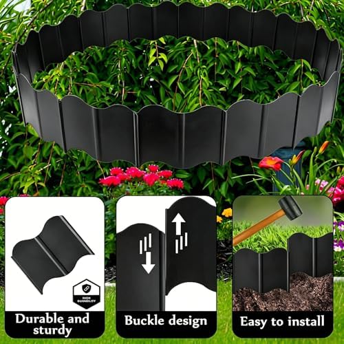 Orgrimmar Garden Edging Kit 40PCS Pound-in Interlocking Black(20”x5.3”)