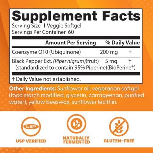 Doctor's Best High Absorption CoQ10 200mg with BioPerine Supplement - Coenzyme Q10 Softgels for Heart Health & Antioxidant Support