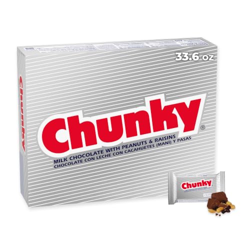 Chunky, Bulk 24 Pack, Milk Chocolate with Peanuts and Raisins Individually Wrapped Candy Bars, 33.6 Oz