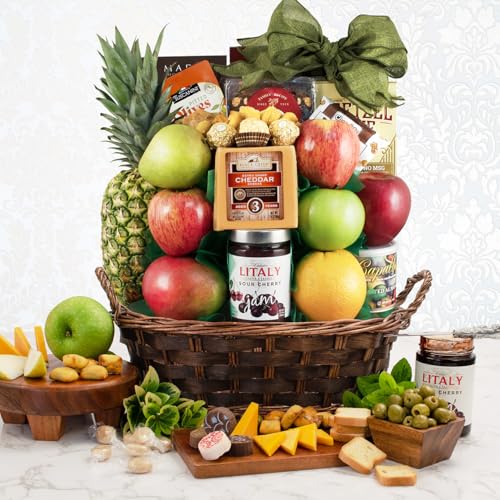 Capalbo's CEO Fruit Gift Basket | Cheese & Fruit Gift Baskets w/ Sharp Cheddar Cheese, Fresh Fruits, Ferrero Rocher Chocolates, Chocolate Truffles