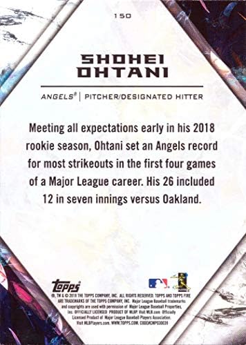 2018 Topps Fire Baseball #150 Shohei Ohtani Rookie Card