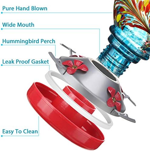 Boao 2 Pack Glass Hummingbird Feeder for Outdoors, 38 oz, Hanging