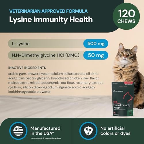 VETRISCIENCE Extra Strength Lysine Immunity Health Chews - Immunity Supplement for Cats of All Ages - Supports Immune Function
