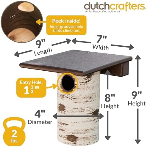 DutchCrafters Pole Mount Gilbertson Bluebird House with Removable Base, Durable Weatherproof Birdhouse Blue Bird Nesting Box for Outdoors (Poly Roof, 1 1/2" Entrance Hole)