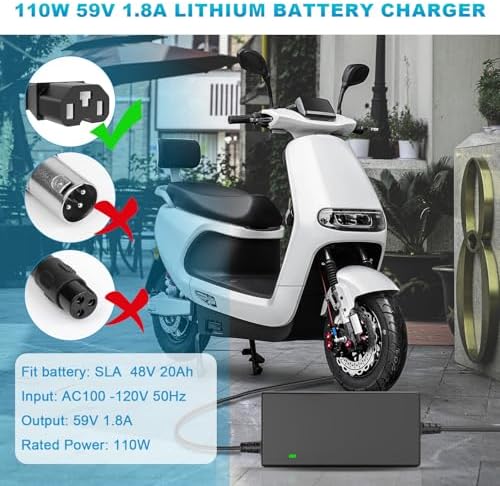 59V 1.8A for 48V 12AH Lead Acid Battery Charger for Electric Bicycle Motor Bike - 3 Holes Plug AC Adapter