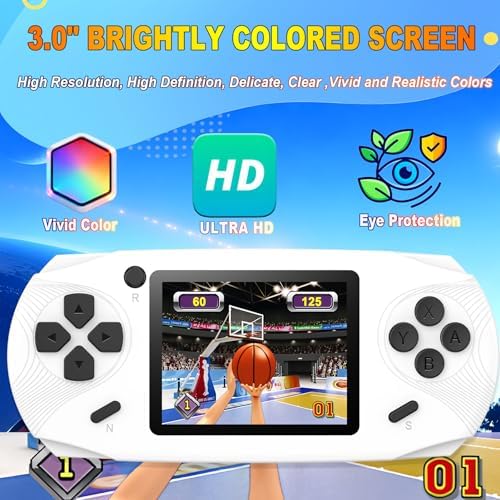 16 Bit Handheld Games for Kids Preloaded 220 Retro Video Games, Blue | 3.0" HD Screen, Rich Gameplay,USB-C Rechargeable, 6+Hrs Play, Portable Travel Toy for Car Flights,Boys Girls Birthdays Gift