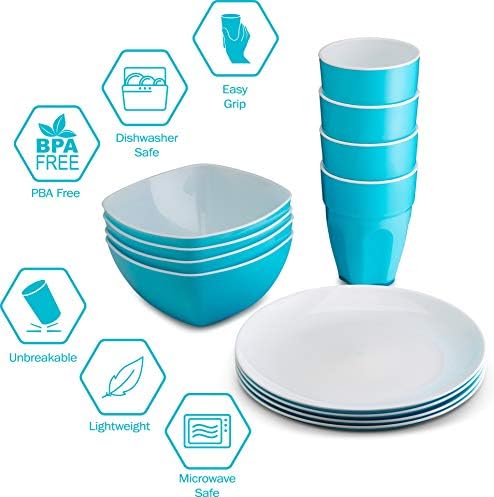 PLASTI HOME Reusable Plastic Dinnerware Set (12pcs) – Ideal For Kids. Fancy Hard Plastic Plates