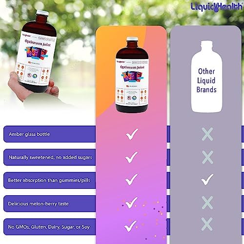 LIQUIDHEALTH Optimum Joint Support Supplement with Glucosamine, Chondroitin, MSM, Hyaluronic Acid - Triple Strength Liquid Vitamins, Gluten-Free, Dairy-Free, Soy-Free Joint Juice, Made in USA (32 oz)