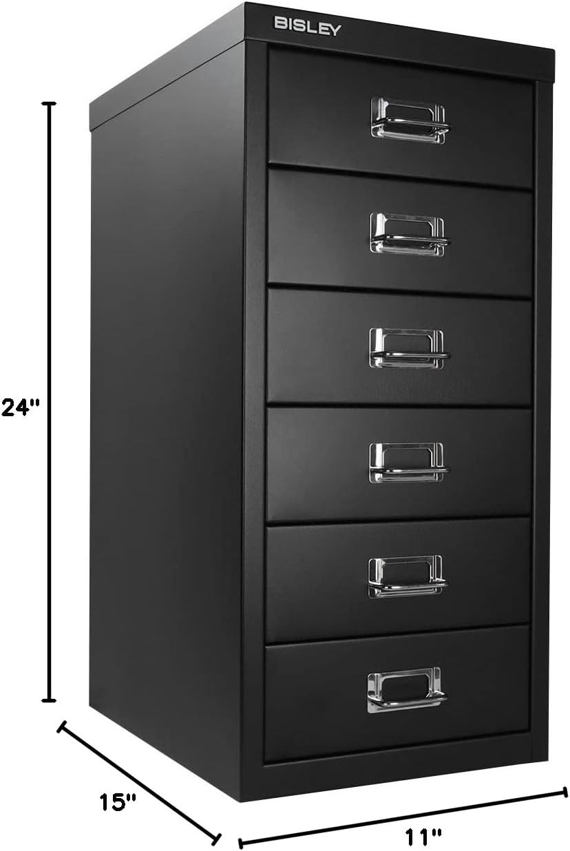 5-Drawer Steel MultiDrawer Cabinet - Orange, by Bisley | Chrome Pull Handles with Label Holders, Powder-Coated Steel, Removable Drawers, Desktop Storage, Labels Included