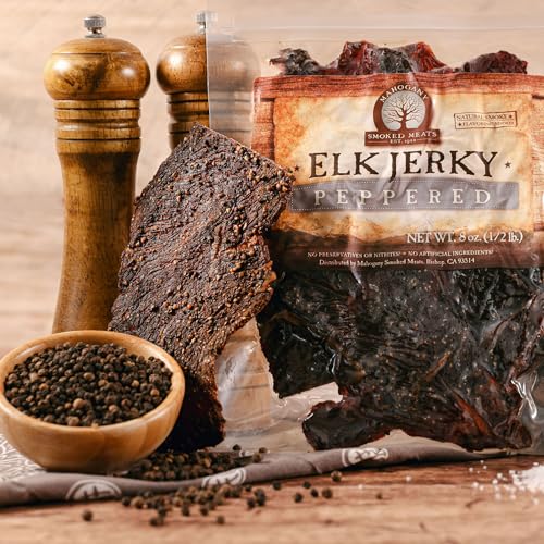 Mahogany Smoked Meats: Black Peppered Elk Jerky - 8oz