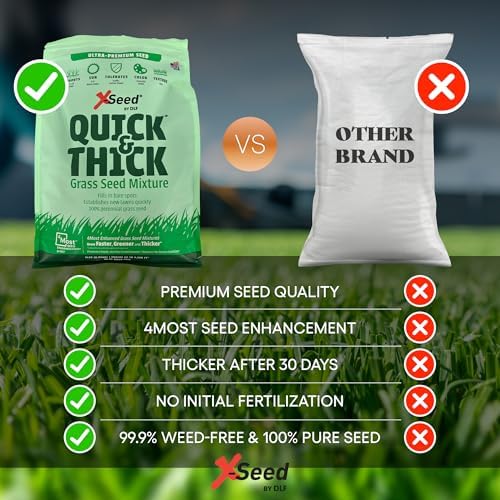 X-Seed Ultra Premium Quick and Thick Lawn Seed Mixture – Rapid Germination for Any Lawn, Dense Coverage in Sun to Shade, High-Traffic Areas, Fescue, Kentucky Blue, & Perennial Ryegrass Blend, 3lb Bag