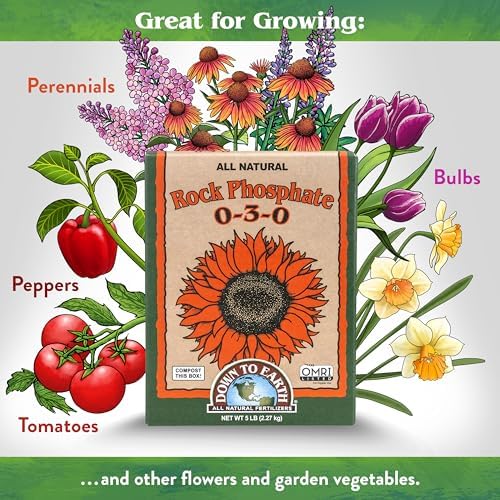 Down To Earth All Natural Fertilizers Organic Rock Phosphate - 0-3-0, 5 lb | Calcium Phosphate, Plant Food for Flower Beds, Vegetable Gardens