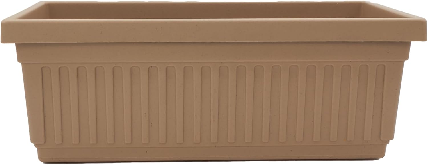 The HC Companies Venetian Window Planter Box w/Drain Plug - Long Planter Box for Windowsills, Balconies & More - Plastic Rectangular Outdoor Planters for Herbs & Flowers (18" Clay, Pack of 1)