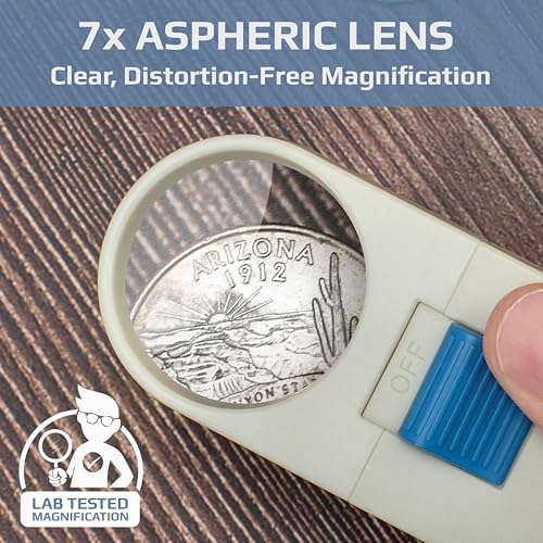 Carson Illuminated Hand Held 7x LED Lighted Aspheric Magnifier with 1.5'' Lens Diameter (SV-70),White (Pack of 1)