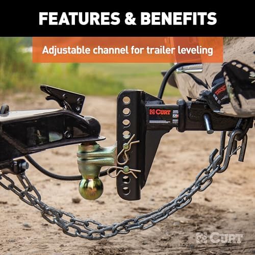 CURT 45900 Adjustable Dual-Ball Channel Mount, 2" Shank, 6" Drop | 2" Ball Rated 10, 000 lb, 2-5/16" Ball Rated 14, 000 lb, 5-1/4" Rise