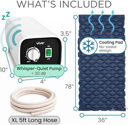Vive Alternating Air Pressure Mattress Pad - The Original Bed Sore Solution | Dr. Recommended Hospital Bed Topper for Bedridden Patients - Includes Waterproof, Breathable Ulcer Cushion & Quiet Pump