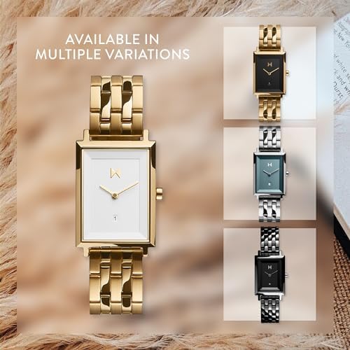 MVMT Signature Square Women's Watch 2 Hand Analog Quartz Stainless Steel Case and Bracelet Water Resistance Premium Minimalist Design for Her 24mm