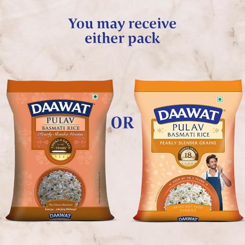 Daawat Pulav Basmati Rice | Naturally Aged Long & Slender Grains | Fluffy Non-Sticky Texture | Perfect for Pulav & Everyday Meals, 1 kg (2.2 lb)