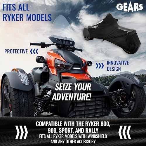 GEARS Trike Cover Compatible with Can-Am Ryker | Full Outdoor & Indoor Protection | Fits Ryker 600, 900, Sport, Rally | 2019, 2020, 2021, 2022, 2023