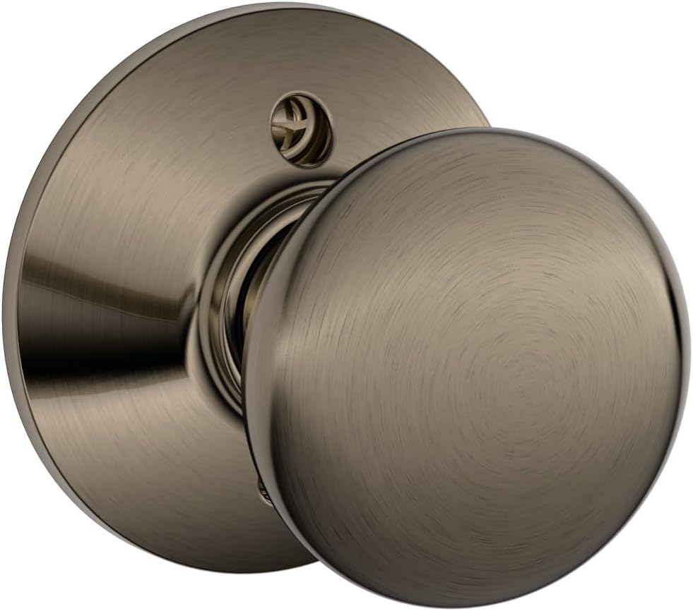 Schlage Plymouth Bed/Bath Privacy Door Knob with Lock, Satin Nickel | Interior bedroom or bathroom door knob with push button lock, Easy to install, Certified durability, Universal fit