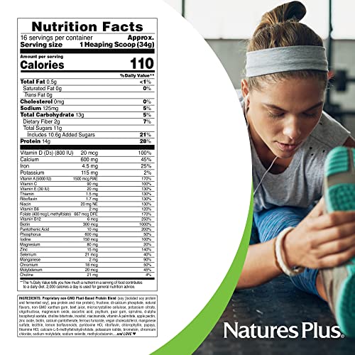 NaturesPlus SPIRU-TEIN, Strawberry - 1.2 lb - Plant-Based Protein Shake - Non-GMO, Vegetarian, Gluten Free - 16 Servings