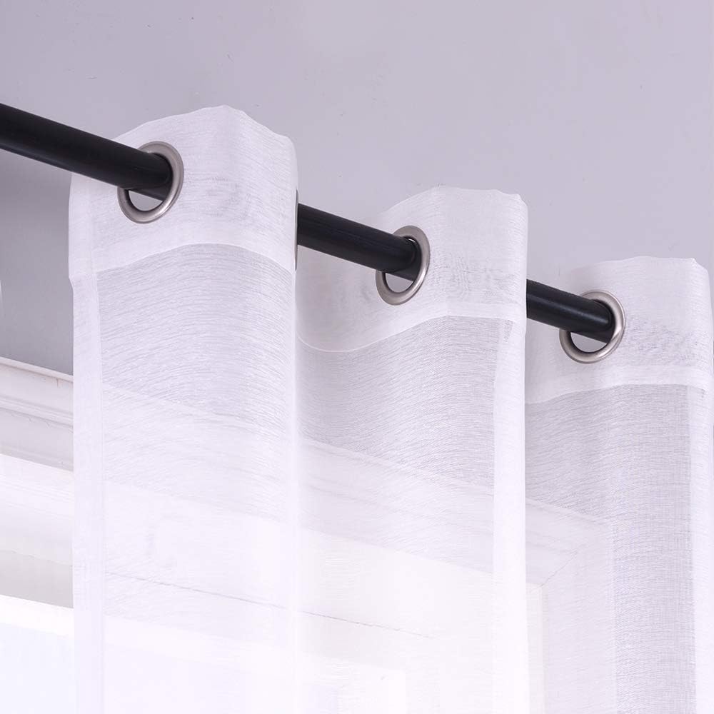 KOUFALL White Sheer Curtains 72 Inches Long for Bedroom Set of 2 Panels Grommet Faux Linen Window Voile Semi Baisc Decorative Sheer Curtains for