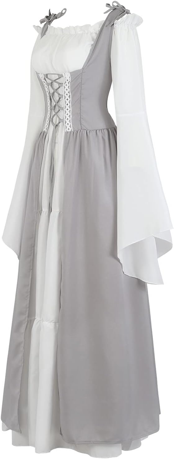 Kranchungel Renaissance Costume Women Dress: Flowy Long Sleeve Medieval Dress for Renaissance Faires & Medieval Festival