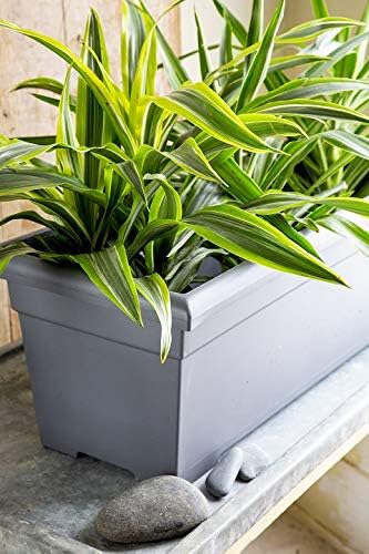 The HC Companies Romana Planter Box, 28 Inch, Clay, 1-Pack | Plastic, Drainage Plug, Lightweight, UV-Resistant, for Garden, Patio, Balcony & Fence