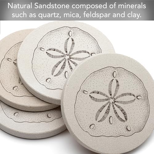 Thirstystone Sand Dollar Round Stone Coaster 4 Pack | Manufactured in the USA Decorative, Easily Wipes Clean