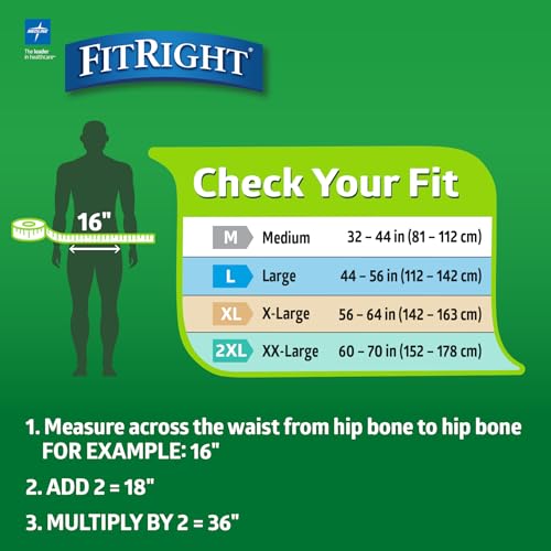 FitRight Adult Incontinence Briefs with Tabs, Heavy Absorbency, 2XL, 60" to 70", 20 Count
