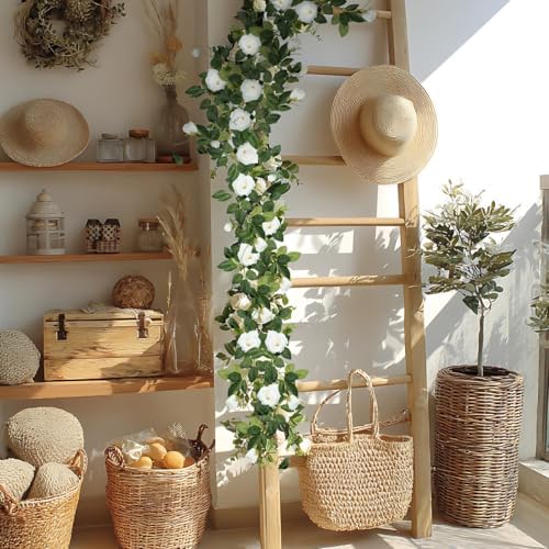 ZIFTY 5Pcs 34FT Flower Garland White Artificial Rose Vine Wedding Decor