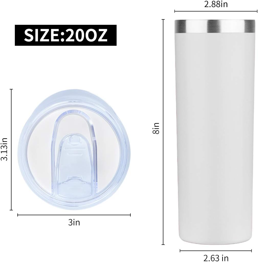 HASLE OUTFITTERS 20 oz Skinny Tumblers Bulk Set, Stainless Steel Insulated Slim Tumblers with Lids, Reusable Double Wall Travel Coffee Mugs