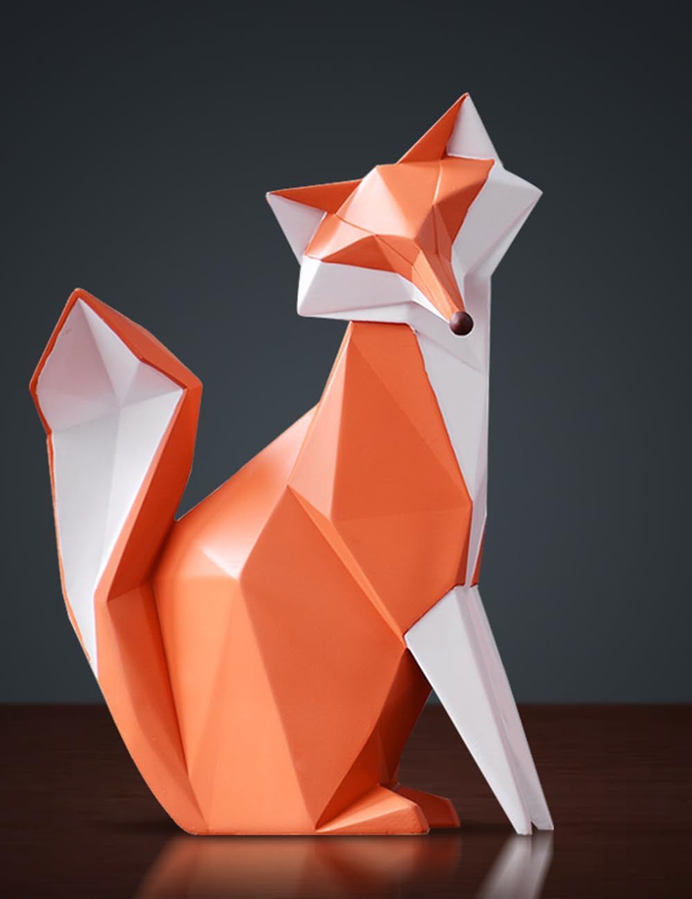HAUCOZE Fox Statue Figurine Animal Sculpture Modern Home Decor 8.3 Inch | Orange Resin Geometric Art Birthday Holiday Gift Handmade Ornament for