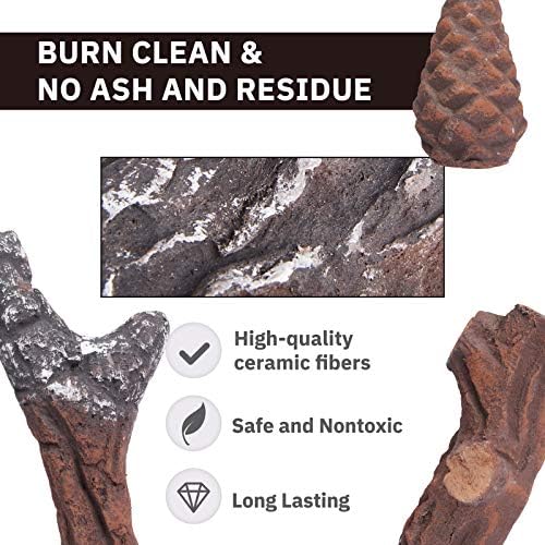 GASPRO Ceramic Logs for Gas Fireplace, 10-Piece Vented Faux Logs for Indoor Natural Gas Fireplace, Large Size
