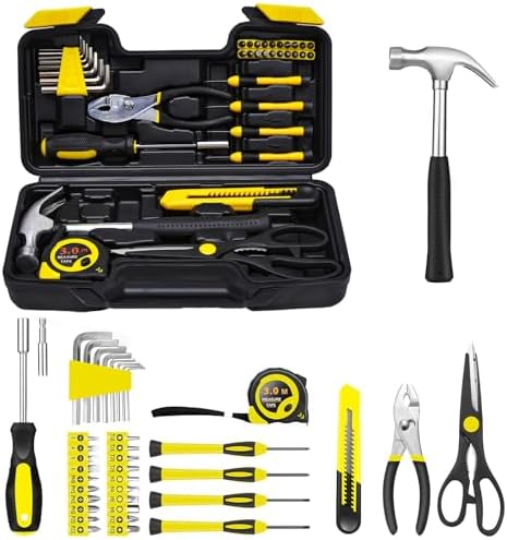 39-Piece Household Tools Kit - Small Basic Home Tool Set with Plastic Toolbox - Great for College Students, Household Use & More