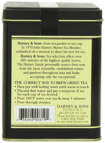 Harney & Sons Japanese Sencha Tea, Loose Leaf Green Tea Tin, 8 oz | Loose leaf Sencha green tea from Shizuoka with mild vegetal, spinach, and light roasted notes. 8 oz tin. Contains caffeine.