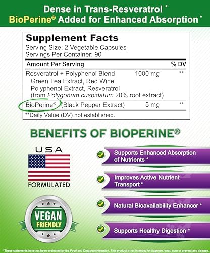 aSquared Nutrition Natural Resveratrol with Red Wine Extract - 180 Capsules - Trans Resveratrol Antioxidant Supplement Pills for Pure Heart Health