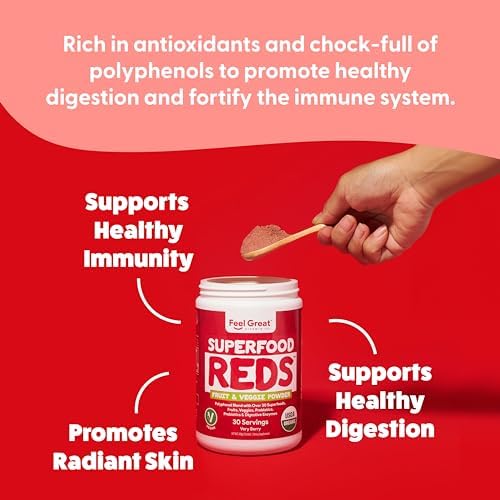 ​Feel Great Organic Superfood Reds Powder Packed with Beet Root Powder | Digestive Support Including Bloating Relief | Fruit and Veggie