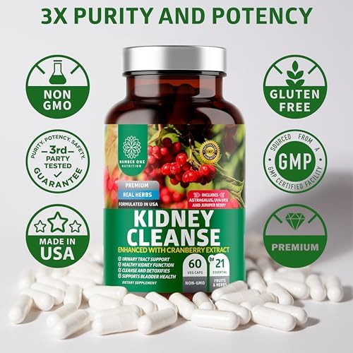 Kidney Support 21 Herbs with Cranberry Astragalus Uva Ursi, 60 Caps