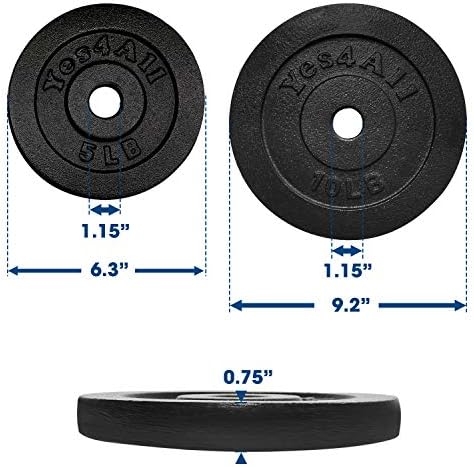 Yes4All Cast Iron Weight Plates, 1.15-Inch Standard Hole Weight Plate Set of 4 & 8, Fits Dumbbell Handles for Strength Training