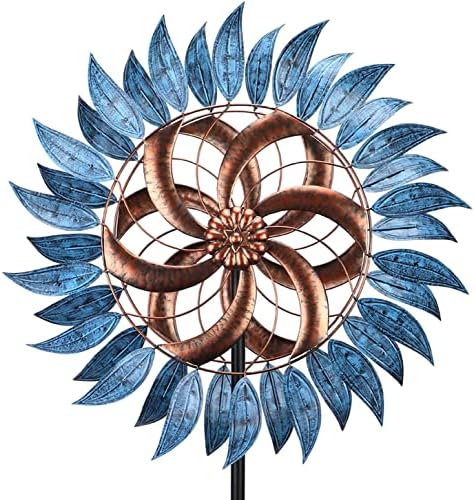 MUMTOP Wind Spinner Outdoor, Large Metal Kinetic Wind Sculptures, Blue