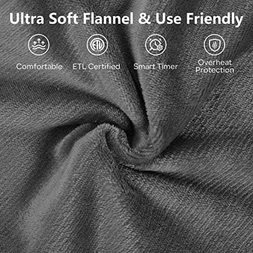 PROALLER Electric Heated Blanket Queen Size with 6 Levels & 8h Auto Off, Ultra Soft Flannel Full Body Heating Blanket, Machine Washable, Warm Gray, 84" x 90"