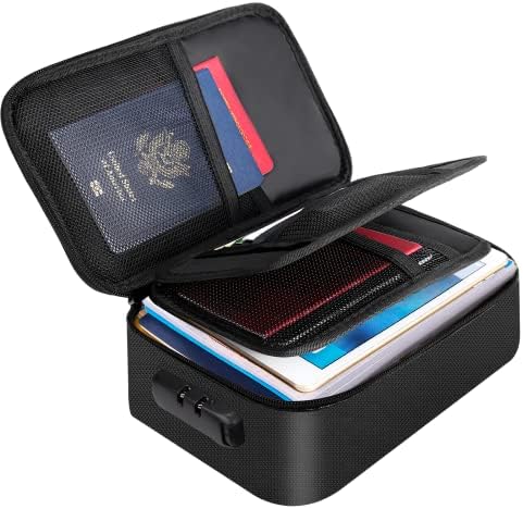 ENGPOW Small Fireproof Bag with Lock,Money Organizer Case,9”x 5.3”x 3.7”