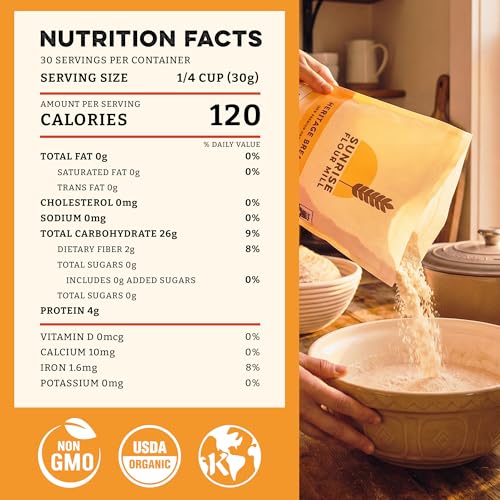 Sunrise Flour Mill Heritage Organic Bread Flour Blend - 5 lbs | Organic Unbleached Bread Flour Easy to Digest with Less Bloating | High Protein