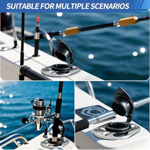 Hoffen 2Pcs Boat Stainless Steel Fishing Rod Holder Flush Mount 15/30/90 Degree with PVC Cap,Inner Tube and Gasket